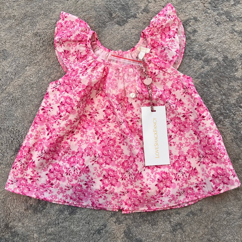 LoveShackFancy Mathia Top in Pink Berry Fields